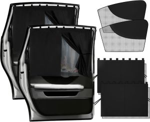 4 PCS Magnetic Double Layer Car Window She for Baby 19.7" x 18.9" Front Side Sun She 26.4" x 18.1" Rear Curtain with Full/Half Blackout UV Privacy Protection for Car Travel Sleeping Camp