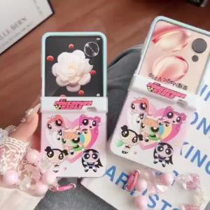 For 2026 Samsung Z Flip 8 Z Flip 7 Z Flip 6 Z Flip 5 4 3 Case Folding screen mobile phone case painted cartoon cute kuromi three-piece PC hard case With hinge With bracelet pendant