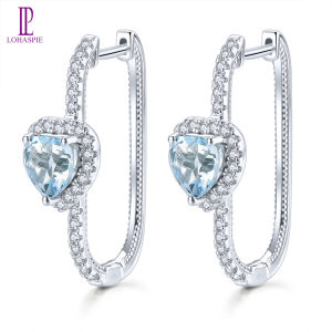 Lohaspie Jewelry Genuine 2 Carats Silver Earrings 925 Original Natural Sky Blue Topaz Clip Earrings Heart Shape Gemstone Sky Blue Topaz Earring For Women 925 Silver Jewelry
