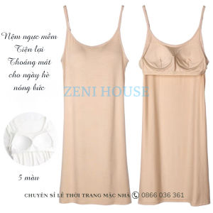 Váy ngủ hai dây có mút đệm ngựcđầm nữ mặc nhà chất Cotton co giãn mát mẻ