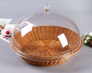 Imitation rattan bread basket acrylic transparent cover round fruit basket with lid snack basket rattan storage basket acrylic cover