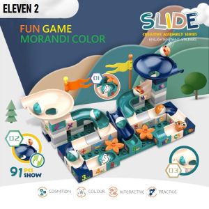 ELEVEN 2 Macaroon 101pcs Morandi 91pcs Marble Race Run Blocks Maze Ball Track compatible with Duploed Slide building blocks