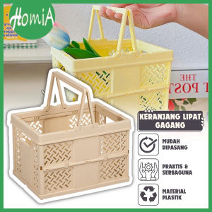 Keranjang Belanja Lipat Model Gagang Serbaguna / Foldable Storage Box Organizer / Tempat Kotak Penyimpanan Sabun Kosmetik ATK Buku Snack Bumbu Dapur Alat Make Up Multifungsi / Rak Kamar Mandi Dapur Minimalis / Wadah Perapih Meja Warna Aesthetic - HOMIA