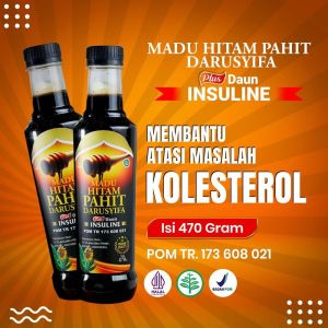 Madu Hitam Pahit Plus Propolis Darusyifa original isa 470gr Herbal BPOM - Ekstrak Daun Insulin Sambiloto - Mengatasi Diabetes asam urat kolesterol darah tinggi jantung rematik