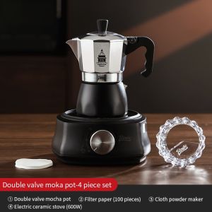 BINCOO Moka Pot Dual Valve with Stove Espresso Coffee Maker Grinder Set Coffee Utensils Set 2Cups