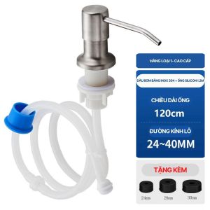 Bộ vòi bơm nước rửa chén 120cm đầu bơm làm từ INOX 304 chống rỉ sét xoay 360 độ Tặng Kèm 3 nắp