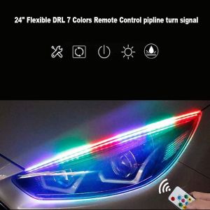 2Pcs RGB Daytime Running Light DRL Universal Flexible Flowing Multi Color LED Strip Turn Signal Lights For Headlight