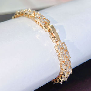 Sequito Phụ Nữ Đồ Trang Sức Hiện Đại Vàng Bạc Đầy Đủ Pave Thiết kiểu cắt Baguette Aaa Zircon lập phương Mặt Dây Chuyền Vòng tay chuỗi kim cương Tuyệt Đẹp Tiệc quần áo dự tiệc Trang Trí B239