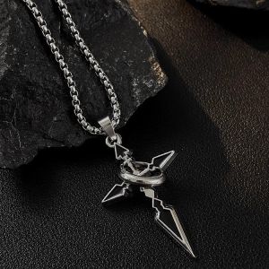 Fashion Mens and Womens Necklaces Punk Style Ring Cross Pendant Necklace Hip Hop Vintage Pendant Necklace Chain Sweater Chain