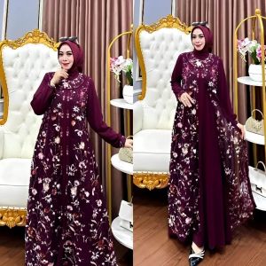Gamis Brokat Mewah Kekinian Diandra Dres BP Ceruty Babydoll Mix Tile Garden Aplikasi Payet M L XL XXL Dress Kondangan Wanita Elegan Terbaru Ootd Muslimah Viral Warna Pink Grey