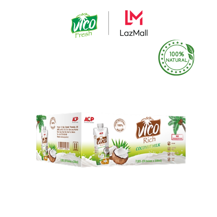 Thùng 24 Hộp Nước Cốt Dừa Vico Rich 330ml - ACP - 16-19% Béo | Lazada.vn