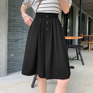 TTQQ Female Joker Casual Pants Thin Elastic Waist Wide Leg Shorts