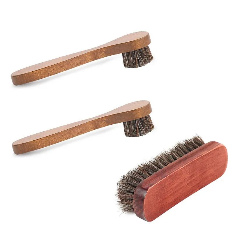CDIK) 1Set Horsehair Shoe Brush Shine Kit Leather Shoe Cleaning
