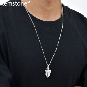 Kemstone Stainless Steel Zircon Inlaid Sword Shield Pendant Necklace for Men Black & Silver