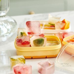 Cetakan Es Batu 6 Kotak Dengan Tutup Plastik Food Grade Ice Cube Mold Square Serbaguna Alat Pencetak Jelly Pudding