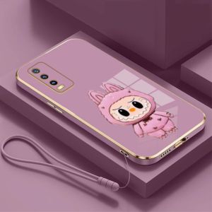 Case Vivo Y12s Y12 Y15 Y17 Y18 Y03 Y03t Y20 Y20s Y20a Y20i Labubu Mirror Stand Premium Silicon Plating Free Lanyard