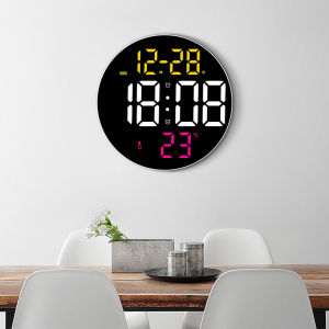 9 Inch LED Mirror Multifunctional Lighting Wall Clock Electronic Alarm Clock Temperature Digital Calendar Display Simple Design Vertical Hanging Dual Purpose Home Decoration Remote Control