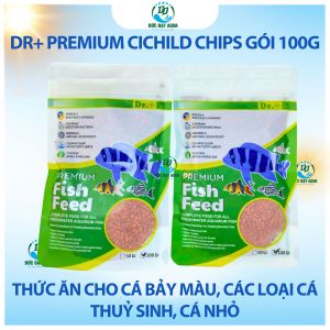 Thức ăn cho cá bảy màu các loại cá thuỷ sinh cá biển gói 100g Dr+ Premium Cichild Chips