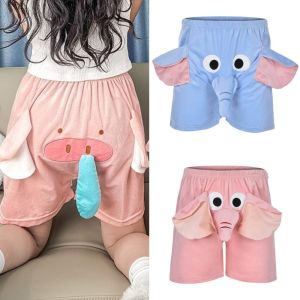 JVKISX Rộng Quần ngủ lông cừu Mũi Tai 3D Quần soóc nhung hình voi Thường ngày Đồ mặc nhà Quần trunk Nam Nữ