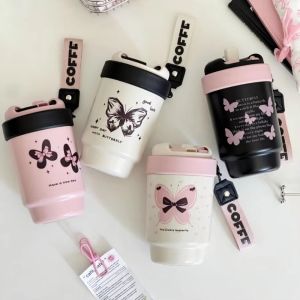 HISTO Large-capacity Butterfly Insulated Cup Double Layer 316 Stainless Steel Vacuum Thermos Cup Retro Style 500ml Portable Water Bottle Outdoor Travel