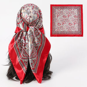 90cm Solid Color Paisley Silk Scarf Scarves Women Square Silk Foulard Satin Hair Head Hijab Scarf Ladies Shawl SJ0925