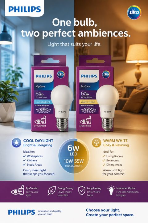 [3 Year Warranty] PHILIPS LED 6W E27 Screw Light Bulb (Warm White ...