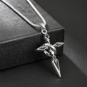 Punk Retro Cross Pendant Necklace with Ring for Women Mens Chain Trend Titanium Steel Necklace