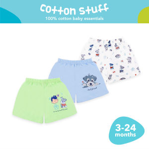 Cotton Stuff Best Friend Collection Baby Shorts for Boys 100% Cotton Infant Newborn Clothes 3pcs (3-24 Months)