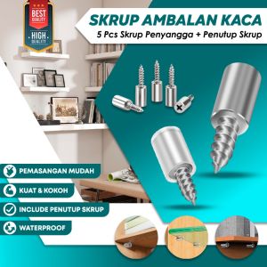 BIG MOM  5 PCS Sekrup + Penutup Penyangga Ambalan Kaca Kayu – Skrup Bulat Penahan Papan Kayu 5 PCS Sekrup Bracket Ambalan Kaca Baut Bulat Penyangga Shelf Skrup Partisi Penyangga Papan Rak Meja