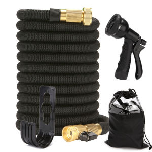 [100% Original] Magic Expanding Hose 25/50/75/100ft Flexible high Pressure Spray Gun Water gardening with solid brass hose filliting fits almost all tap water head for car wash motorcycle wash dog baths misting garden garage laundry hose