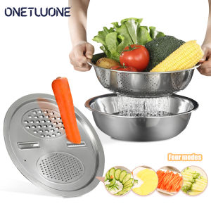 Onetwone Chậu Rửa Rau Củ Quả Dụng Cụ Nạo Nhà Bếp Dụng Cụ Nạo Rau Củ Dụng Cụ Thái Cà Rốt Dụng Cụ Cắt Khoai Tây Bộ 3 Món Dụng Cụ Cắt Rửa Rau Củ Dụng Cụ Lọc Chậu Inox 410