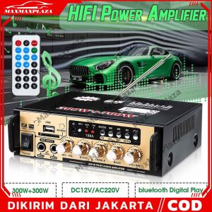 (Dikirim Dari Jakarta) BT-198A 12V/ 220V 2CH 600W LCD Display Digital HIFI Audio Stereo Power Amplifier bluetooth FM Radio Car Home with Remote Control【Fast delivery】