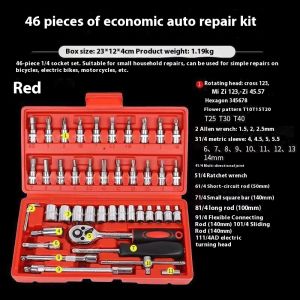 46pcs Socket Wrench Set Ratchet Spana Soket Baiki Kereta Motor Home DIY Tool Kit Box Set Lengkap