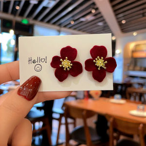 GL 18K gold Korean Fashionable Red flowers Womens Earrings ES63682