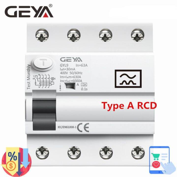 GEYA GYL9 Type A RCD Residual Current Circuit Breaker ELCB 4Pole 40A ...