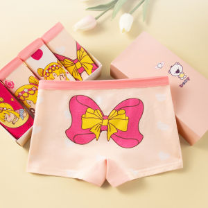 4 Pcs Rabbit Squirrel Girl Summer Girls Boyshort Underwear Pure Cotton Youth Class A All-cotton Girls Shorts 夏季儿童女童平角内裤 纯棉青少年 A类 全棉 女孩短裤四角裤 FUNIANQI