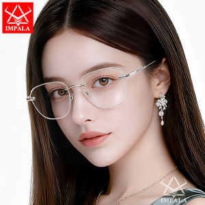 IMPALA JS6010W Thời trang kính cận thị đối với phụ nữ chống ánh sáng xanh Kính mắt mắt kính cận bảo vệ khỏi tia uv mắt kính HD Kính mắt không có vành phong cách máy tính kính powered-0 ~-4.0