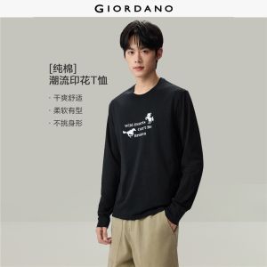 Giordano Beau Monde Men 100% cotton animals print long sleeve tee Free Shipping 13096791