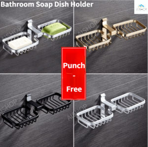 Punch Free Soap Dish Holder Wall Mounted Storage Rack Toilet Soap Box Sponge Dish Bathroom Accessories [SG Seller]