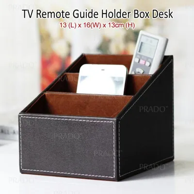 PRADO Malaysia TV Guide Holder PU Leather Aircond Remote Controller Phone Table Organizer Storage Box Desk Caddy