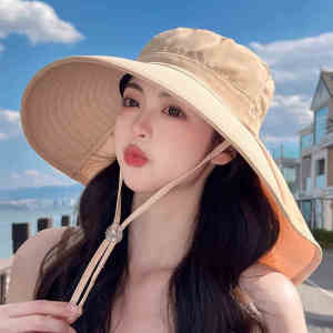 COD Bucket Hat for Women Face Protection Neck Sun Hat Korean Wide Brim Beach Hat