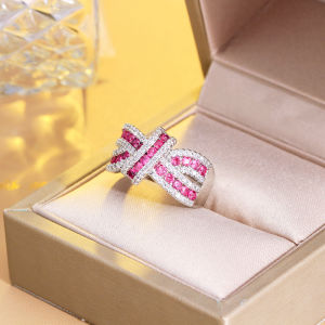 SEQUITO Exquisite Women Jewelry Silver Color Micro Paved Tiny Red Blue Blue White Crystal Stone X Shape Zirconia Adjustable Open Finger Ring Anniversary Gift SR123