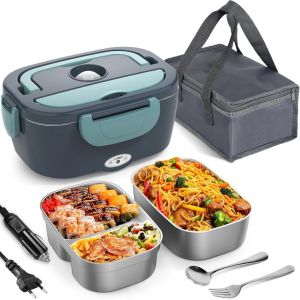 LILYGIRL 304 Stainless Steel Electric Heating Lunch Box Insulated Structure Dual Voltage Insulated Food Warmer Daily Food Storage Lightweight Design Food Container Car Use