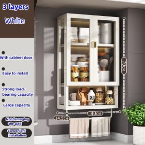 Wall Hanging Storage Rack Stainless Steel Wall Cabinet Condiment Jar Kitchen Organizer Rak Dapur收纳架