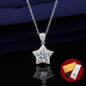 Diamcity (Free Gra Certificate) 925 Perak Moissanite Set Perhiasan Cincin Kalung Anting Liontin