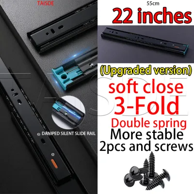 Drawer Guide Soft Close Heavy Duty Drawer Slide Soft Closing Hydraulic 3-Fold Ball Bearing Full Extension (10-24 inch)