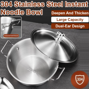 Portable 304 Stainless Steel Bowl Double Handle Bowl Korean Ramen Pot Soup Bowl With Lid Double Handle Stainless Steel Bowl
