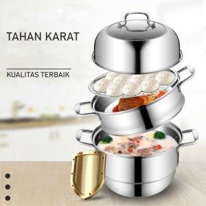PUSAT GROSIR AS Panci Serbaguna Panci Kukus Panci Stainless  Steamer Pot Panci Kukus Serbaguna Panci Susun Panci   freemir Panci Kukus Satu & Dua Susun 26cm & set 3 in 1 Dengan Penghantar Panas yang Cepat Panci Steamer Susun