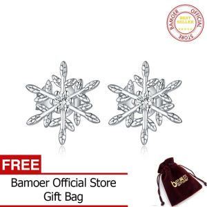 BAMOER Authentic 925 Sterling Silver Romantic Snowflakes Earrings for Women Korean Style Fine Jewelry BSE424