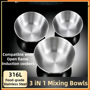 3 IN 1 Stainless Steel Bowls for Salad Making Vegetables Washing Dough Mixing Egg Beating Kitchen Mixing Basin